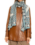 Lanvin Blue Geometric Wool Scarf