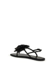 LE SILLA Rose Leather Flat Sandals - Black