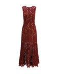 Self-Portrait Guipure Lace Sleeveless Midi Cocktail Dress - Burgundy