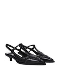 Miu Miu Leather T-Bar Slingback Heels - Black
