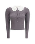 Self-Portrait Floral Collar Crop Top - Gray/Grey