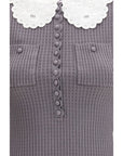Self-Portrait Floral Collar Crop Knit Top - Gray/Grey