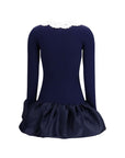Self-Portrait Taffeta & Lace Knit Mini Dress - Dark Blue