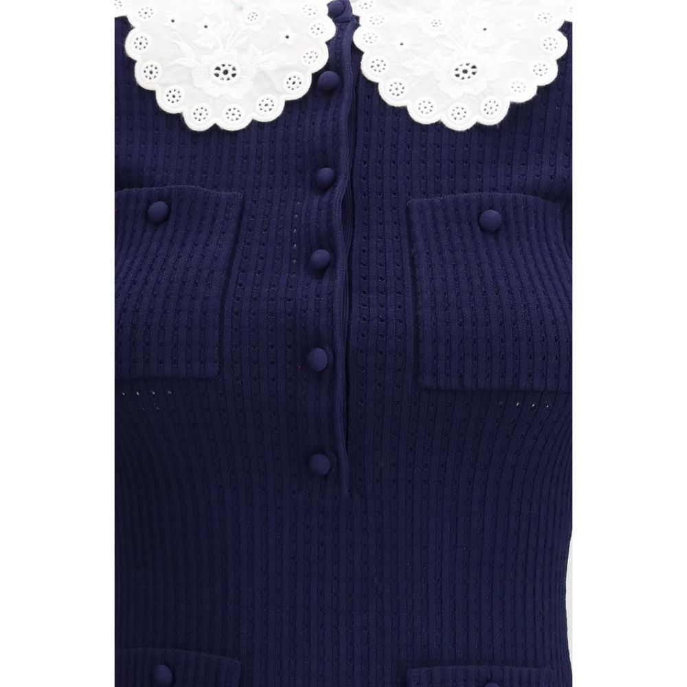 self-portrait blue pointelle knit mini dress BLUE POINTELLE PEPLUM KNIT MINI DRESS - Self-portrait