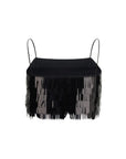 Self-Portrait Feather-Like Sequin Crop Top - Black