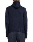 Prada Wool High-Neck Hooded Knit Sweater - Blue