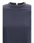 Brunello Cucinelli Blue Embellished Neckline T-Shirt