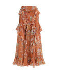 Zimmermann Floral Ruffle Silk-Cotton Long Skirt