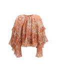 Zimmermann Floral Silk-Cotton Ruffled Blouse