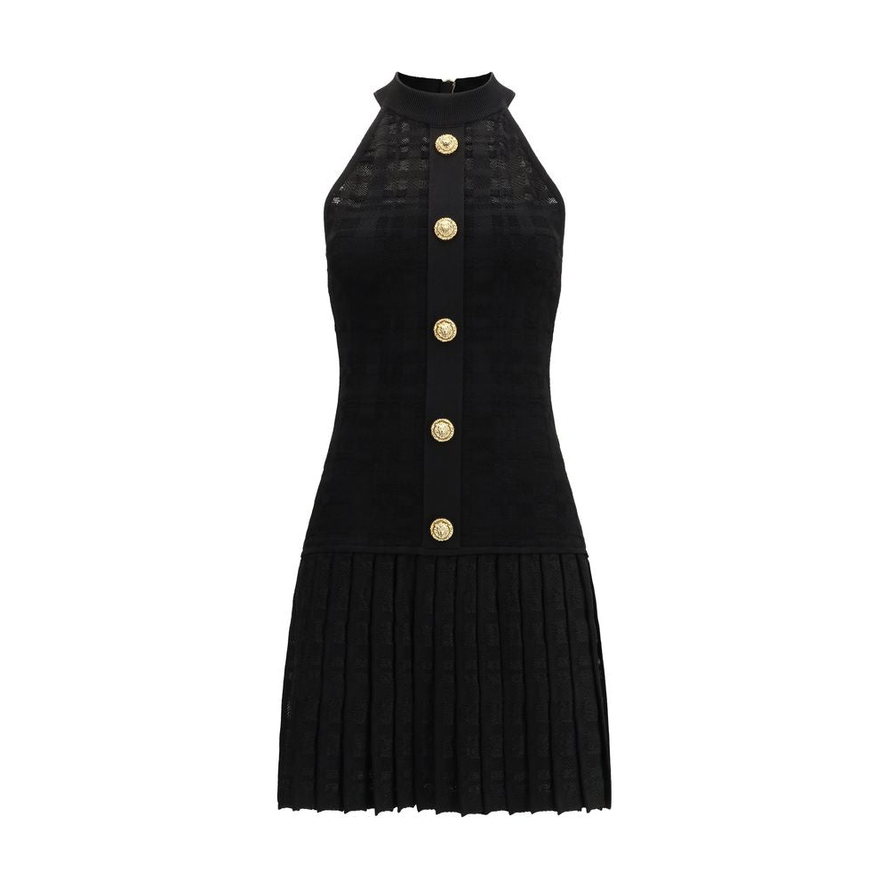 Balmain Tartan Tattoo Knit Mini Dress - Black Runway Door Balmain Tartan Tattoo Knit Mini Dress - Black Runway Door
