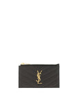 Saint Laurent Cassandre Matelassé Zipped Fragments Card Case - Black