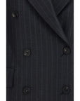 Ferragamo Pinstripe Virgin Wool Double-Breasted Blazer - Gray/Grey