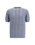 Brunello Cucinelli Blue Linen-Cotton Knit Top