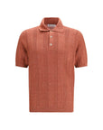 Brunello Cucinelli Burnt Orange Linen Knit Polo Shirt