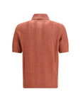 Brunello Cucinelli Burnt Orange Linen Knit Polo Shirt