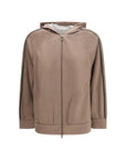 Brunello Cucinelli Brown Silk Zip-Up Hooded Jacket