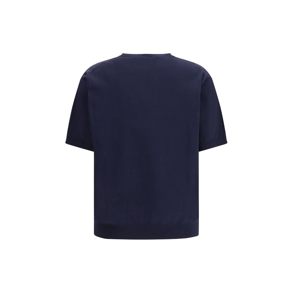 Prada Logo Deep Blue Short Sleeve Silk Knit Top – Runway Door