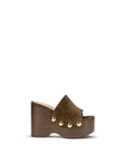 Gianvito Rossi Suede Leather Wedge Clog Mules - Brown