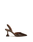 Amina Muaddi Crocodile Embossed Leather Holli Slingback Heels - Dark Chocolate