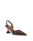 Amina Muaddi Crocodile Embossed Leather Holli Slingback Heels - Dark Chocolate