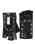 Dolce & Gabbana Embellished Leather Wrist Glovelettes - Black