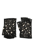 Dolce & Gabbana Pearl & Crystal Embellished Fingerless Gloves - Black