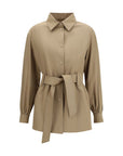Max Mara Longline Virgin Wool Shirt Jacket - Beige