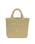 Prada Logo Shopper & Small Crochet Tote - Beige