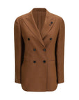 Lardini Double-Breasted Linen Blazer - Milk Chocolate