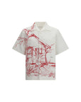Prada Cotton Nature Print Bowling Shirt - Red & White