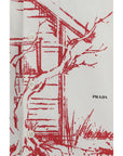 Prada Cotton Nature Print Bowling Shirt - Red & White