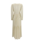 Marant Etoile Shirred Boho Long Dress - Porcelain White