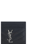 Saint Laurent Cassandre Matelassé Card Holder - Black & Silver