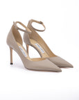 Jimmy Choo Taupe Grey Calf Leather Leona 85 Pumps