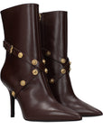 Versace Studded Brown Leather Ankle Boots