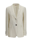 Max Mara Pinstripe Longline Single-Breasted Linen Blazer
