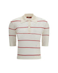 Max Mara Wool-Silk Striped Polo Shirt - Red & White