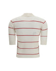 Max Mara Wool-Silk Striped Polo Shirt - Red & White