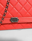 Chanel Leather Boy Wallet On Chain - Red