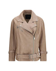 PINKO Vintage Biker Leather Jacket - Beige