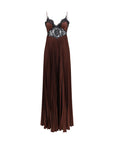 Self-Portrait Plunge Pleated Maxi Dress - Dark Brown
