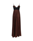 Self-Portrait Plunge Pleated Maxi Dress - Dark Brown