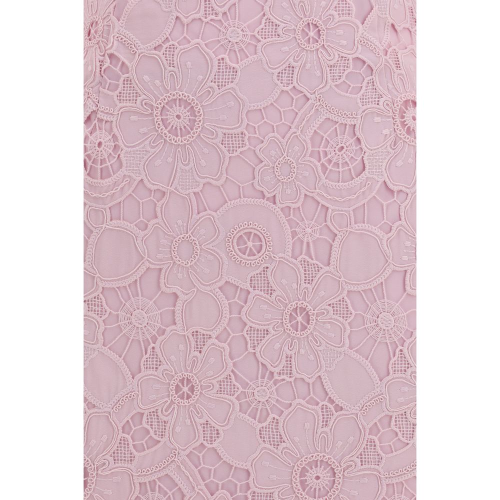 self portrait pink guipure lace midi dress Belted cotton-blend guipure lace midi dress - pink