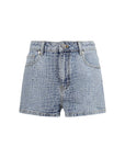Self-Portrait Rhinestone Embellished Crocodile Embossed Denim Shorts