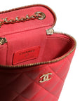 Chanel Quilted Leather Vanity Case with Chain - Red