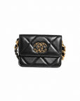Chanel 19 Flap Coin Purse Quilted Leather Crossbody - Black