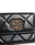 Chanel 19 Flap Coin Purse Quilted Leather Crossbody - Black