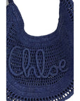Chloé Summer Banana Raffia Shoulder Bag - Deep Blue
