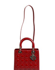 Christian Dior Cannage Leather Small Lady Dior Tote Bag - Burgundy Red