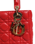 Christian Dior Cannage Leather Lady Dior Handbag - Red